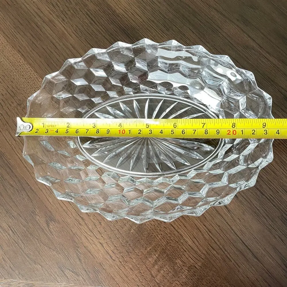 Fostoria American Clear Glass Oval Dish Bowl Serving Cubist Starburst Diamond